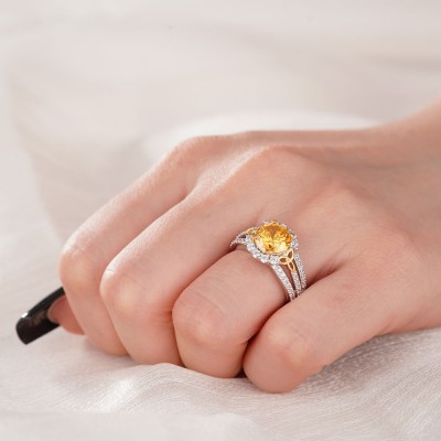 Round Cut Yellow Topaz 925 Sterling Silver Trinity Knot Halo Engagement Ring