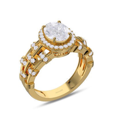 Yellow Gold Round Cut White Sapphire 925 Sterling Silver Halo Engagement Ring