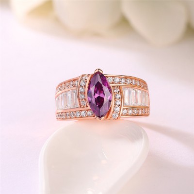 Rose Gold Marquise Cut Amethyst 925 Sterling Silver Engagement Ring