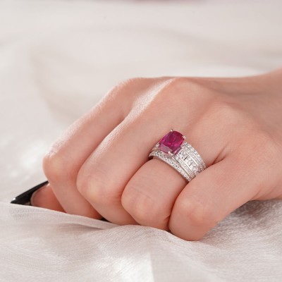 Cushion Cut Ruby 925 Sterling Silver Engagement Ring