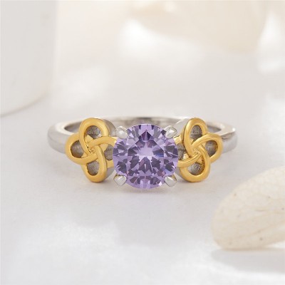 Round Cut Amethyst 925 Sterling Silver Knot Engagement Ring