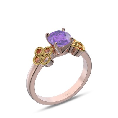 Rose Gold Round Cut Amethyst 925 Sterling Silver Knot Engagement Ring