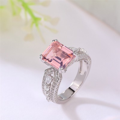 Emerald Cut Pink Sapphire 925 Sterling Silver Engagement Ring