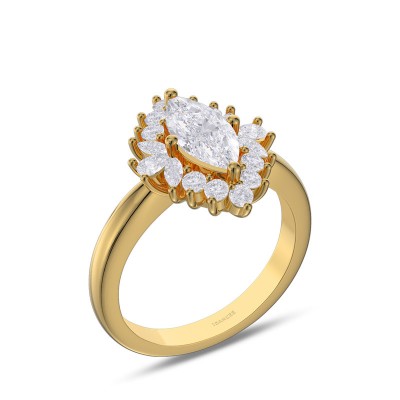 Yellow Gold Marquise Cut White Sapphire 925 Sterling Silver Halo Engagement Ring