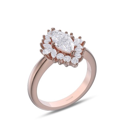 Rose Gold Marquise Cut White Sapphire 925 Sterling Silver Halo Engagement Ring
