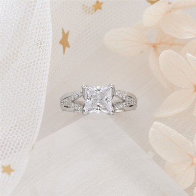 Princess Cut White Sapphire 925 Sterling Silver Engagement Ring