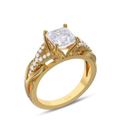 Yellow Gold Princess Cut White Sapphire 925 Sterling Silver Engagement Ring