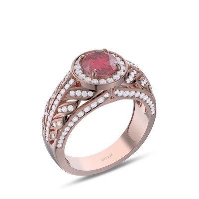 Rose Gold Round Cut Ruby 925 Sterling Silver Halo Engagement Ring