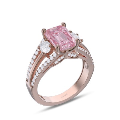 Rose Gold Emerald Cut Pink Sapphire 925 Sterling Silver Engagement Ring