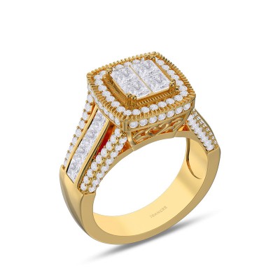 Yellow Gold Princess Cut White Sapphire 925 Sterling Silver Halo Engagement Ring