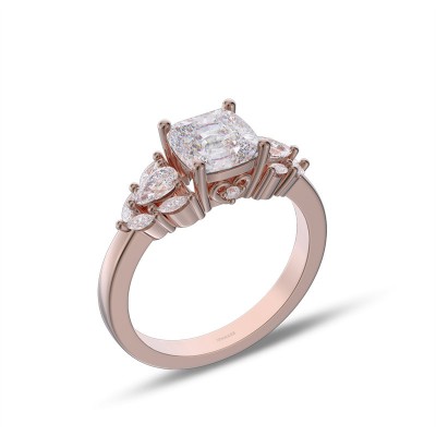 Rose Gold Cushion Cut White Sapphire 925 Sterling Silver 3-Stone Engagement Ring