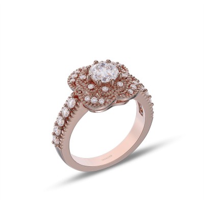 Rose Gold Round Cut White Sapphire 925 Sterling Silver Clover Engagement Ring