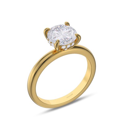 Yellow Gold Classic Round Cut 925 Sterling Silver Solitaire Engagement Ring