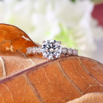 Unique Round Cut White Sapphire 925 Sterling Silver Engagement Ring