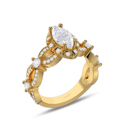 Yellow Gold Marquise Cut White Sapphire 925 Sterling Silver Infinity Halo Engagement Ring
