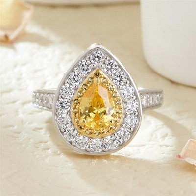 Pear Cut Yellow Topaz 925 Sterling Silver Double Halo Engagement Ring