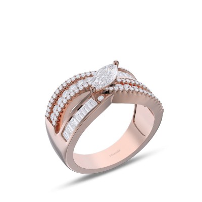 Rose Gold Marquise Cut White Sapphire 925 Sterling Silver Cross Engagement Ring