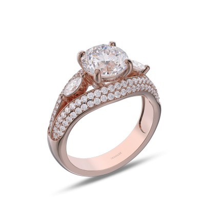 Rose Gold Round Cut White Sapphire 925 Sterling Silver 3-Stone Engagement Ring