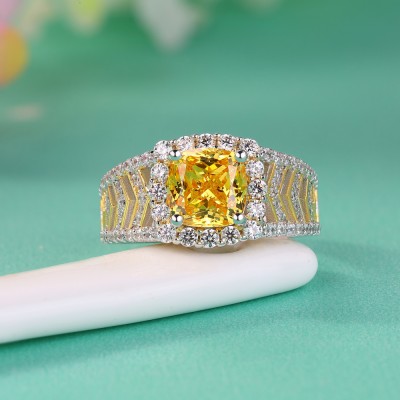 Cushion Cut Yellow Topaz 925 Sterling Silver Halo Engagement Ring