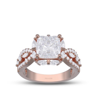 Rose Gold Cushion Cut White Sapphire 925 Sterling Silver Halo Engagement Ring