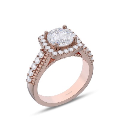 Rose Gold Round Cut White Sapphire 925 Sterling Silver Halo Engagement Ring