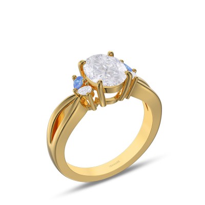 Yellow Gold Oval Cut White Sapphire 925 Sterling Silver Engagement Ring