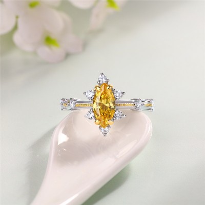 Marquise Cut Yellow Topaz 925 Sterling Silver Engagement Ring