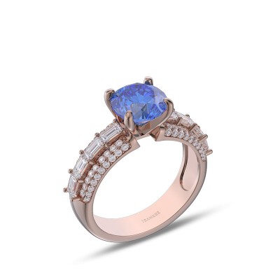 Rose Gold Round Cut Blue Sapphire 925 Sterling Silver Engagement Ring