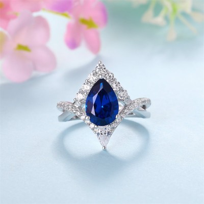 Pear Cut Blue Sapphire 925 Sterling Silver Twisted Engagement Ring
