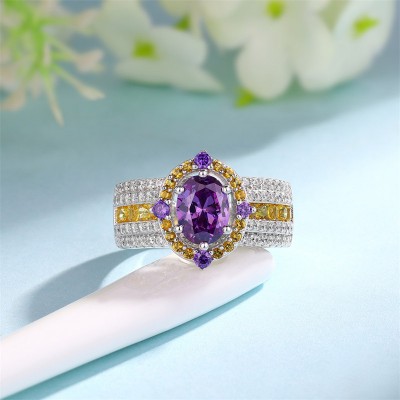 Vintage Oval Cut Amethyst 925 Sterling Silver Halo Engagement Ring