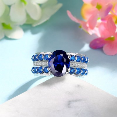 Oval Cut Blue Sapphire 925 Sterling Silver Engagement Ring