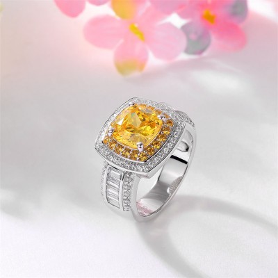 Cushion Cut Yellow Topaz 925 Sterling Silver Halo Engagement Ring