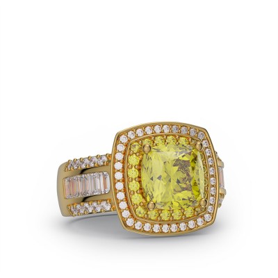 Yellow Gold Cushion Cut Yellow Topaz 925 Sterling Silver Halo Engagement Ring