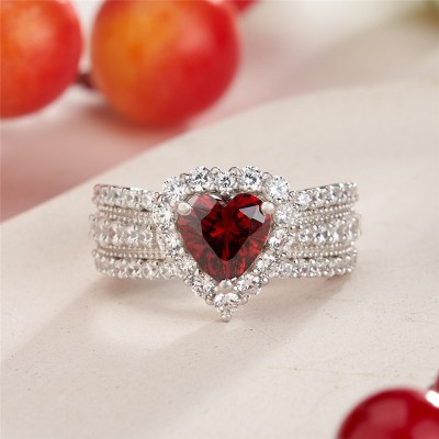 Heart Cut Garnet 925 Sterling Silver Halo Engagement Ring