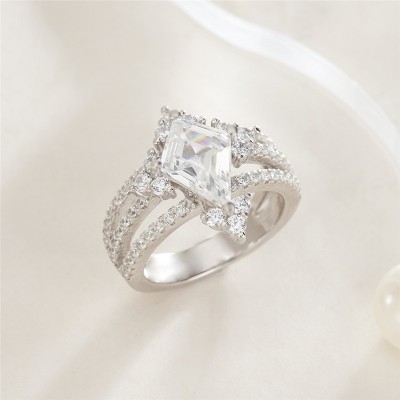 Kite Cut White Sapphire 925 Sterling Silver Engagement Ring