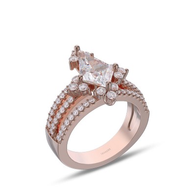 Rose Gold Kite Cut White Sapphire 925 Sterling Silver Engagement Ring