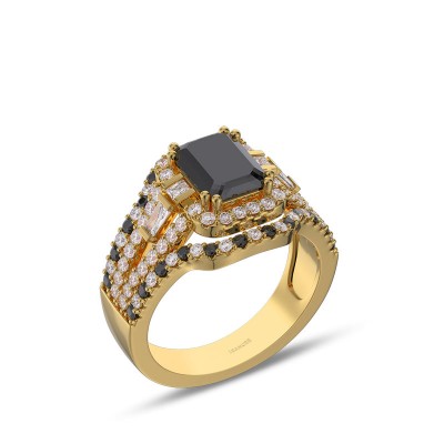 Yellow Gold Vintage Radiant Cut Black Sapphire 925 Sterling Silver Engagement Ring