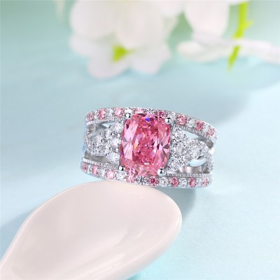 Cushion Cut Pink Sapphire 925 Sterling Silver Twisted Engagement Ring