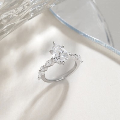Pear Cut White Sapphire 925 Sterling Silver Engagement Ring