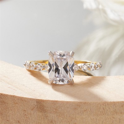 Yellow Gold Cushion Cut White Sapphire 925 Sterling Silver Engagement Ring