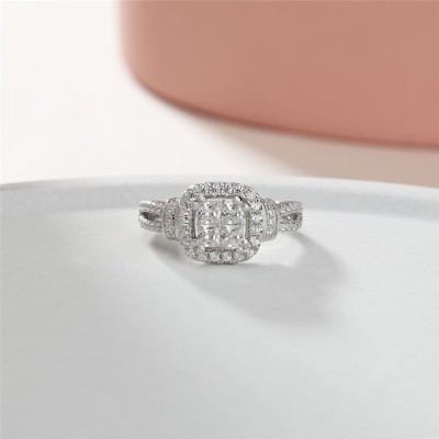 Princess Cut White Sapphire 925 Sterling Silver Halo Engagement Ring