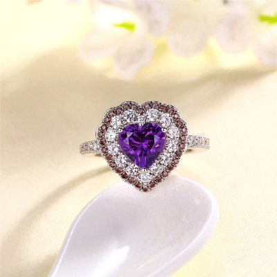 Heart Cut Amethyst 925 Sterling Silver Halo Engagement Ring