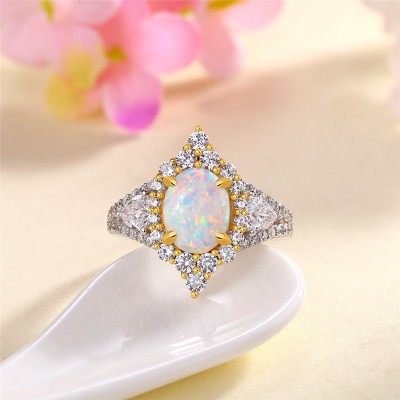 Vintage Oval Cut Opal 925 Sterling Silver Halo Engagement Ring