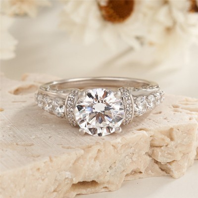 Round Cut White Sapphire 925 Sterling Silver Engagement Ring