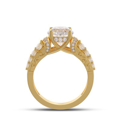 Yellow Gold Round Cut White Sapphire 925 Sterling Silver Engagement Ring
