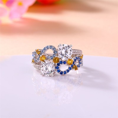 Two Stone Round Cut White Sapphire 925 Sterling Silver "The Starry Night" Inspired Ring