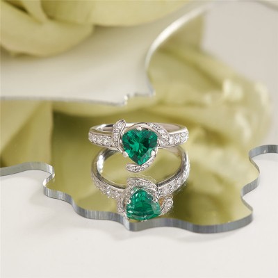 Trillion Cut Emerald 925 Sterling Silver Engagement Ring