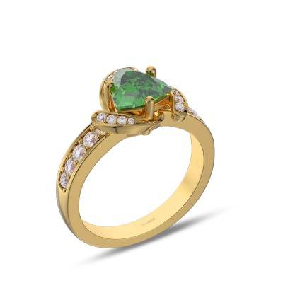 Yellow Gold Trillion Cut Emerald 925 Sterling Silver Engagement Ring