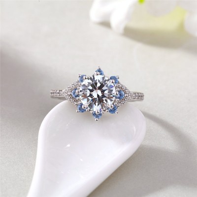 Round Cut White Sapphire 925 Sterling Silver Halo Engagement Ring