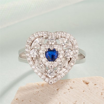 Heart Cut Blue Sapphire 925 Sterling Silver Halo Engagement Ring